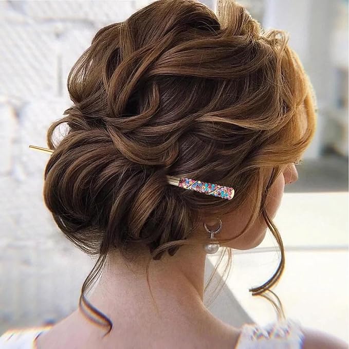 PAGOW 2 Pcs Rhinestone Crystal Hair Sticks, Colorful Hair Chopsticks for Women, Traditional Chinese Hairpin, Antique Chopsticks Hairpin for Long Hair, Wedding Hair Accessories Jewelry