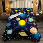 Erosebridal Outer Space Comforter Set Starry Sky Bedding Set King Size for Kids Boys Girls Room Galaxy Planet Space Duvet Sets Solar System Cartoon Down Comforter 3 Pieces with 2 Pillow Cases, Blue