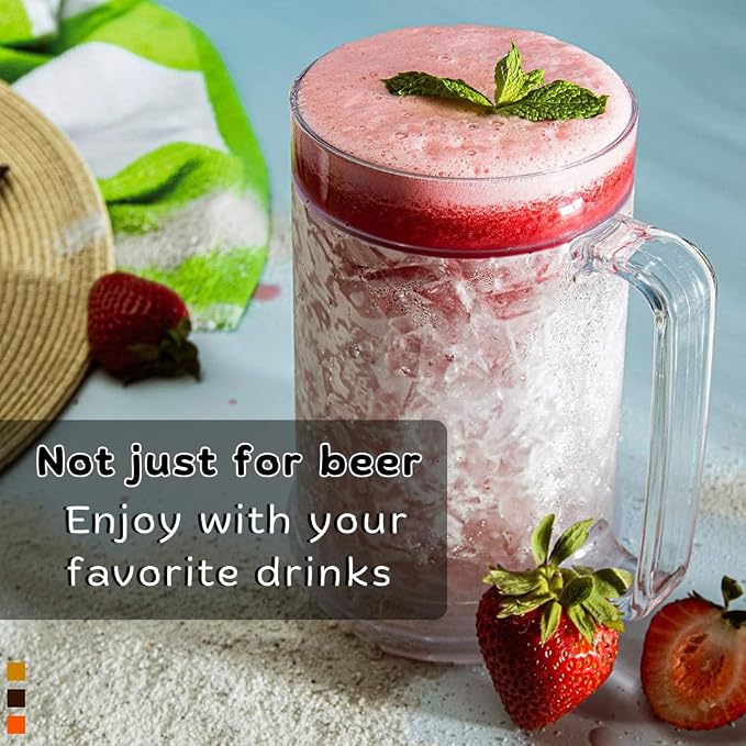 luxail Beer Mugs For Freezer, Double Wall Insulated Plastic Beer Glasses – Freezer Mugs, 16 oz – Perfect Frozen Beer Mugs for Home Bar Accessories, Gifts for Men