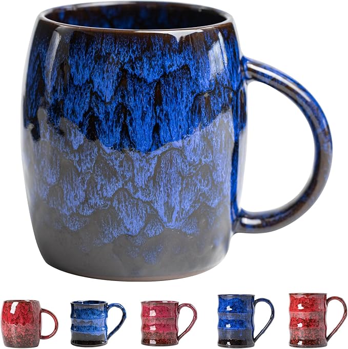 Midnight Blue Ceramic Coffee Mug 14oz - Handcrafted Artisan Mug with Large Comfortable Handle, Unique Design for Coffee Lovers, Dishwasher Safe