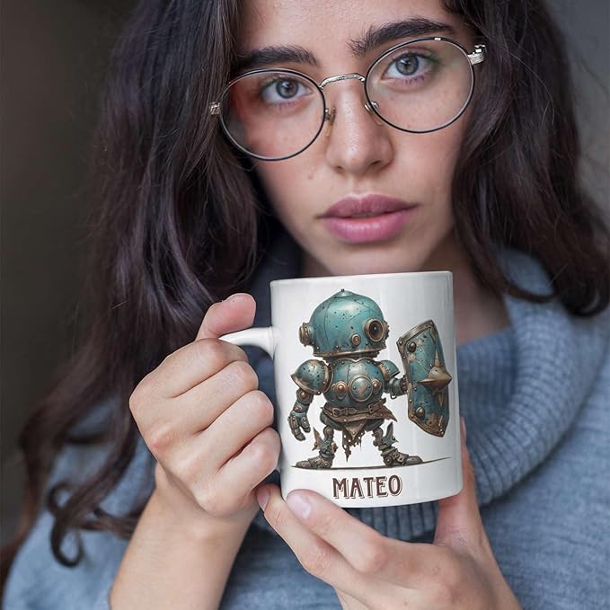 Custom Retro Robot Design Cup, Personalized Steampunk Robot Lover Ceramic Mug 11oz, Customized Coffee Cup With Name, Unique Mug Gift For Steampunk Enthusiast, Robot Cup On Birthday