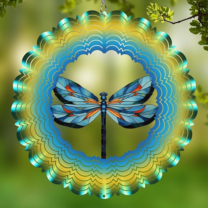 Wind Spinners Outdoor Dragonfly - Birthday Gifts for Women Mom Wife Grandma, Hanging Wind Sculptures Wind Spinners, 12 inch 3D Wind Spinner for Garden Decor for Outside, Garden, Patio, Yard, Outdoor