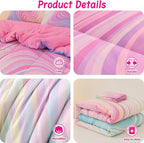 4 Pcs Pink Full Comforter Set for Girls, Tie Dye Superior Kids Teen Bedding Sets, Blue Pink Rainbow Full Size Bedding Set for Girls
