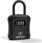 Iron Lock® Medium Key Lock Box with Code, U-Shackle Opens Fully Out (Black) | Built-in key hooks + catch tray; hangs on handles, gates, fences or a hasp; wall-mountable; dial cover; no batteries