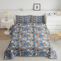 Gaming Bedding Comforters Gamer Comforter Set for Boys Kids Cartoon Gamepad Bedding Duvet Video Games Controller Home Decoration for All Season,1 Comforter Set + 2 Pillowcases, Full Size (Grey, White)