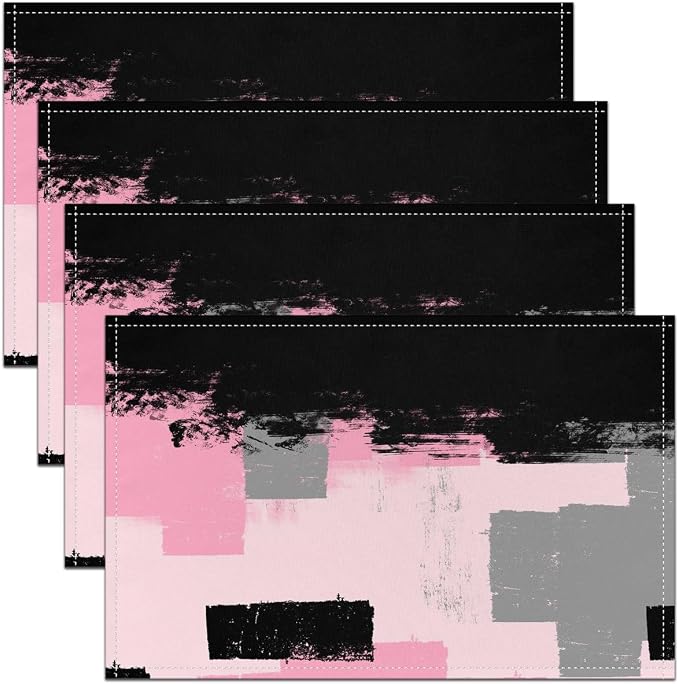 Feelyou Pink Black Grey Placemats Set of 4 for Kids Boys Girls Abstract Placemat for Kitchen Dining Table Decor Indoor Outdoor 18"x12" Ombre Modern Table Place Mats, Decor Buffalo Check