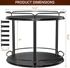 Lazy Susan Organizer 2 Tier - 12.4" Turntable Spice Rack for Table Top, Wooden Rotating Lazy Susan for Cabinet Pantry Kitchen Countertop Dining Table Cupboard Bathroom Vanity Storage(Black)