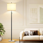 Nintiue Dimmable Floor Lamp for Living Room, 11W LED Bulb Included, Modern Standing Lamp with Marble Base, Tall Pole Light with White Linen Shade for Bedroom Reading Office Corner Nursery-Black