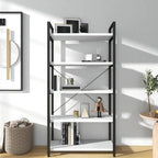 Panana 5 Tier Industrial Rustic Wooden Bookshelves, Vintage Open Wood and Metal Farmhouse Bookshelf Heavy Duty Storage Shelving Unit Rack (White)