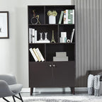 Modern Bookcase with 2 Doors, Shelf Organizer for Display, Wooden Bookshelf Library with 6 Storage Cabinet for Home Office (coffee)