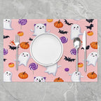 Feelyou Happy Halloween Placemats Set of 4 Cute Ghost Pumpkin Table Mats Orange Pink Place Mat for Kitchen Dining Table Party Decor Indoor Outdoor 18"x12" Non-Slip Easy to Clean Bats Pattern