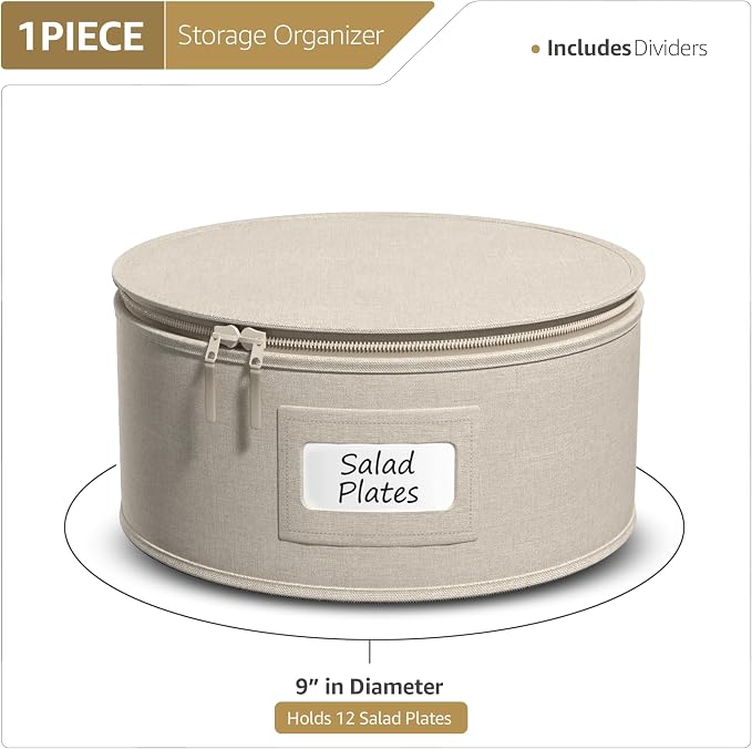 Sorbus China Storage Container – Dinnerware Organizer for Bowl Plate Storage with Lid (Holds Service for 12) with Felt Protectors – 9" x 6"
