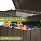 Metal Storage Box for Outdoor Dark Brown Lockable Water-Resistant Deck Box for Patio Garden Tools Organization Rust-Resistant Heavy-Duty Outside Storage Box (150 Gallon)