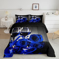 Erosebridal Rose Wine Glass Comforter Set for Girls Royal Blue Rose Bedding Twin Botanical Floral Quilt Set 3D Print Flower Romantic Valentine's Day Duvet Set, Women Men Adult Grey Black Comforter