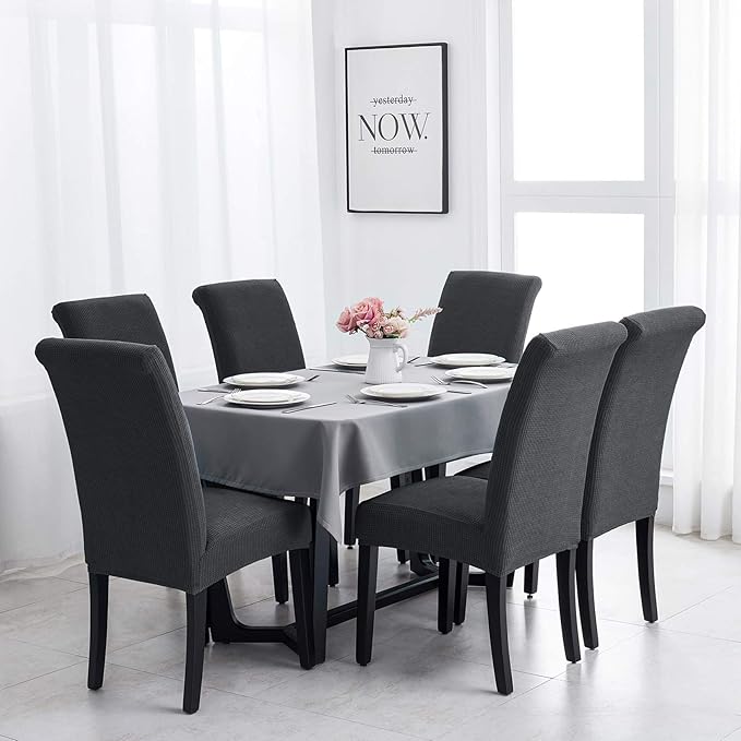 Joccun Chair Covers for Dining Room Set of 4, Dining Chair Slipcover Stretch Dining Room Chair Covers Seat Protector,Washable Parsons Chair Cover for Home,Banquet(Dark Gray,4 Pack)