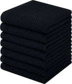 Homaxy 100% Cotton Waffle Weave Kitchen Dish Cloths, 7-Pack, Black | 12 x 12 Inches, Ultra Soft Absorbent Dish Towels, Quick Drying Dish Rags with Hanging Loop