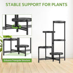 iDavosic.ly 5 Tier Large Plant Stand Indoor with 10-Inch Wide Drainage Tray, Tiered Corner Metal Outdoor Flower Display Holder Shelf, Folding Tall Rack for Patio Porch Balcony, Black Iron Carving