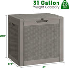 Outdoor Storage Box, 31 Gallon Deck Box, Large Resin Storage Cabinet for Gardening Tools, Patio Pillow, Lockable, Waterproof and UV Resistant