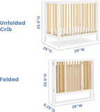 Delta Children Mia Portable Folding Mini Crib with 1.5-Inch Mattress - Greenguard Gold Certified, Bianca White/Natural