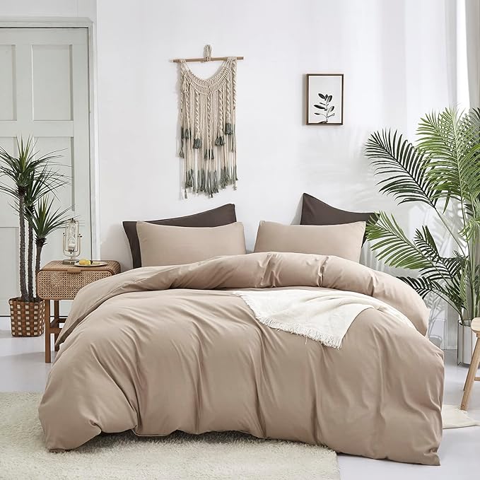 Taupe Comforter Queen Khaki Bedding Set Women Soft Dark Champagne Bedding Set Men Breathable Cream Coffee Comforter Set Queen Coffee Color Bed Set
