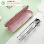 DEVICO Travel Utensils with Case Cute, Reusable Silverware for Lunch, 4Pcs Portable Cutlery Set, 18/8 Stainless Steel Fork Spoon Chopsticks in Cartoon Case, Dishwasher Safe (Pink)