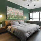 amatop Extra Large Floral Wall Picture for Living Room Modern Botanical Canvas Prints Flower Field Wall Decor Abstract Nature Art Wildflower Garden Pink Green Stretched Artwork Bedroom Office 58x29 in