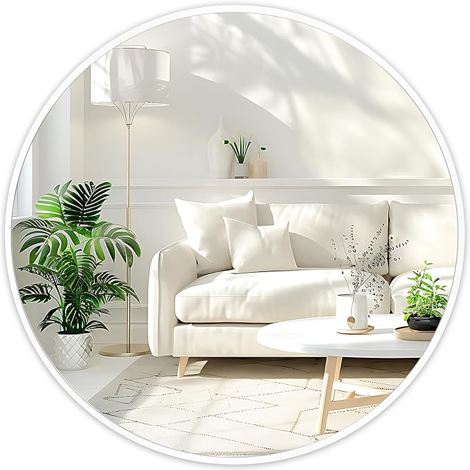 Fabuday White Round Mirror for Wall 20 inch - Circle Mirror for Bathroom, Entryway, Living Room, Hallway, Bedroom Decor, Small Matte Frame Mirrors