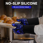 BBQ & Grill Gloves, Oven Gloves, 1472°F Silicone Oven Mitts Heat Resistant Grilling Gloves Fireproof Non-Slip for Barbecue Cooking Baking Smoking, 1-Pair (Blue, Large)
