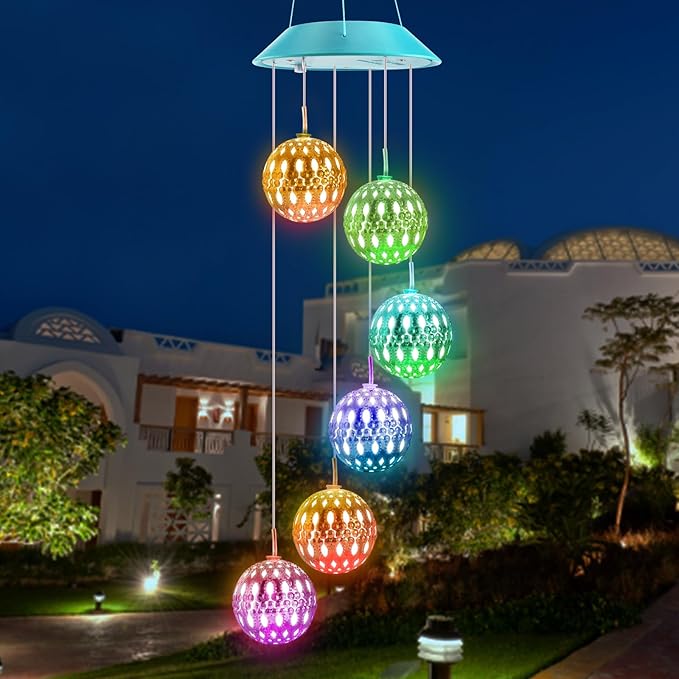 Toodour Solar Wind Chime, Color Changing Moroccan Ball Wind Chimes, LED Decorative Mobile, Gifts for Mom, Waterproof Outdoor Decorative Lights for Garden, Patio, Party, Yard, Outdoor Decorations