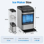 Large Capacity Countertop Ice Maker - 38 lbs/24H Output Chewable Nugget Ice, One-Touch Self-Cleaning, 3L+1.5L Dual Water Tanks, Portable Ice Machine for Home, Bar, Office, RV