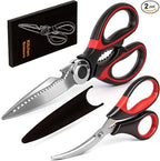 Kitchen Shears Set of 2, Heavy Duty Kitchen Scissors Seafood Scissors, Stainless Steel Sharp Food Cooking Scissors for Meat, Bones, Fish, Poultry, Vegetables, Chicken, Dishwasher Safe