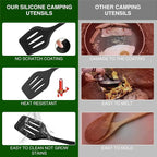 Wesqunie Camping Cookware Cooking Utensils Set - 30Pcs Camp Kitchen Essentials Set, Portable Outdoor Camper Gear Accessories, Stainless Steel & Silicone, Overland Equipment for RV Picnic Grill | Portable Camping Essentials, Stainless Steel Cookware Kit...