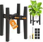 LASZOLA Bamboo Adjustable Plant Stand for Single Large Indoor Planters, Heavy Duty Floor Fern Holder Fits 8 to 12 Inch Pots, Mid Century Elevated Big Stool for Flower– Pot Not Included, Black, 2 Pack
