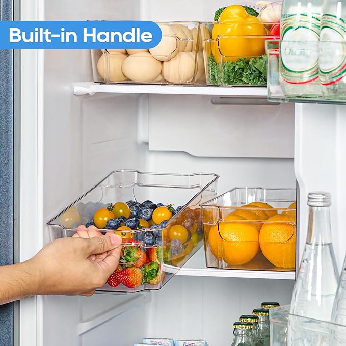 JollyPack 8 Pack Clear Plastic Storage Bins, Pantry Organizers and Storage with Handles, Clear Storage Containers for Fridge, Kitchen, Cabinet, Bathroom and Office