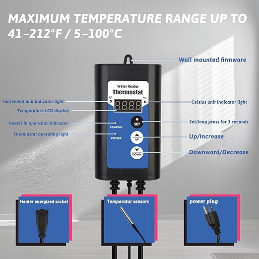 1500W Immersion Water Heater Portable Electric Hot Tub and Pool Submersible Water Heater with Temp Control, GFCI for Bathtubs, Baptistry, spa tub, Above Ground Pool, Inflatable Pool & Bucket