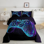 Gamer Comforter Set for Boys Teens Blue and Black Gaming Bedding Set Video Game Bedding Home Decor for Kids Comforter King Size 3 Pieces Gamepad Quilted Duvet Set 1 Comforter with 2 Pillowcases