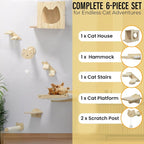 Wall Climber Set – Mounted Shelves and Climbing Bridge for Active Indoor Pets – 6-Piece Furniture Set