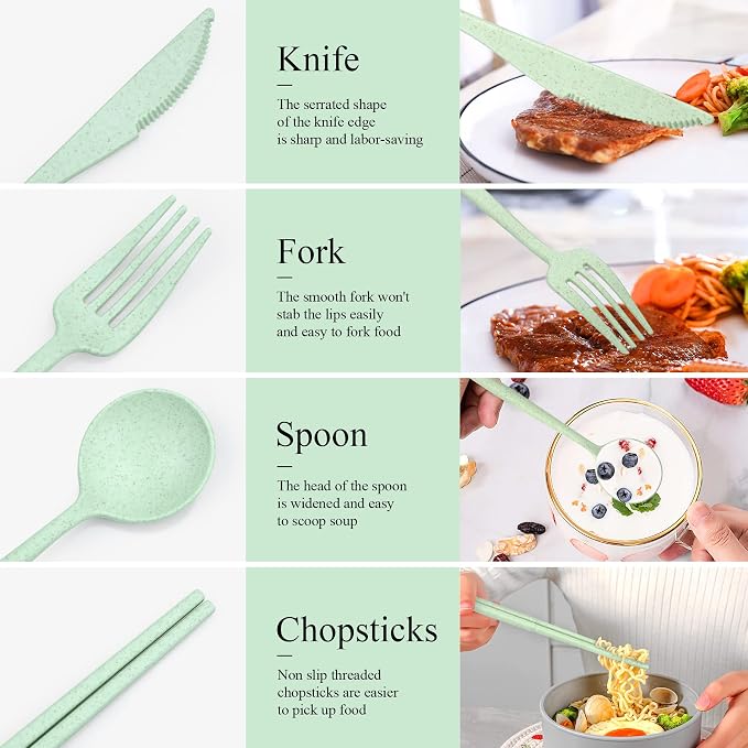 DISSKNIC Travel Utensils with Case, 6 Sets Reusable Utensils Set with Case, Camping utensil Set for Daily Use or Outdoor
