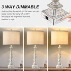 Farmhouse Table Lamps for Bedroom Set of 2 Vintage 3-Way Dimmable Touch Control Nightstand Lamps, Bedside Lamps for Living Room, Traditional Nightstand Lamp End Table lamps 28.5" (Bulbs Included)