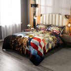 Erosebridal American Flag Comforter Eagle Room Decorative Comforter Set Queen Size Firework Bedding Set Wildlife Animal Bird Down Comforter Soft Lightweight Quilt Set with 2 Pillowcases