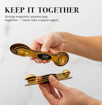Styled Settings Magnetic Measuring Spoons Set, Gold | Stainless Steel Gold Measuring Spoons for Cooking and Baking - Cute and Durable Gold Kitchen Accessories - Great for Gifting