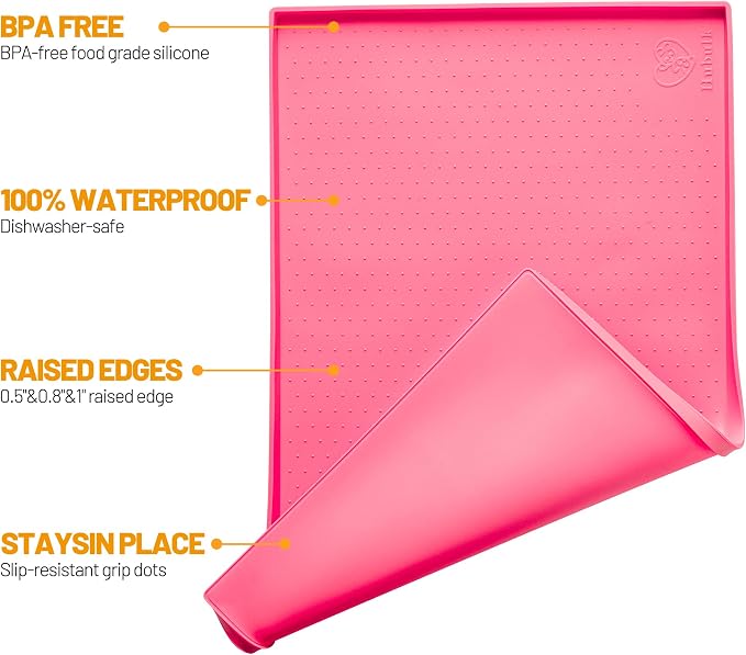 Hubulk Dog Feeding Mat,100% Waterproof Food Grade Silicone Pet Food and Water Bowl Placemat,Dishwasher, High Raised Edge to Prevent Spills,Nonslip Tray to Stop Messes on Floor (32"x24"x1.0", Pink)