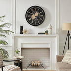 CLXEAST 24 Inch Wall Clock with Moving Gears, Black Gold Roman Numeral Wall Clocks for Modern Farmhouse Living Room Decor,House Warming Gifts New Home