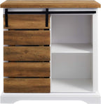 Walker Edison Willa Modern Farmhouse Sliding Single Slat Door Storage Console, 32 Inch, White and Rustic Oak