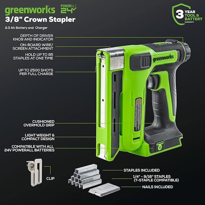 Greenworks 48V (2x24V) All-in-One Cordless Combo - 20" Push Lawn Mower, 12" String Trimmer, 320 CFM Leaf Blower & 3/8" 18 GA Crown Stapler