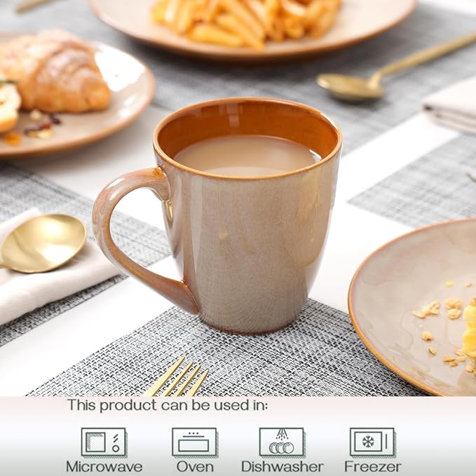 vicrays Coffee Mug Set, 12 Ounce, Set of 6, Ceramic Mug for Men, Women, Unique Glazed Mugs with Handle for Coffee, Tea, Milk, Cocoa, Cereal(Beige)