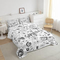 Erosebridal Gaming Comforter Set King, Kids Gamepad Cartoon Bedding Set Video Games Gamers Duvet Set Hip Hop Graffiti Quilt Set Racing Car Comforter Set, Black White Printed Bedroom Decor