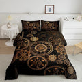 Golden Ndustrial Gear Comforter Set Queen Size Steampunk Style Bedding Set Clocks Theme Bedding Sets & Collections For Kids Boys Teens Men Mechanical Device Quilt Set,Retro Style Bedroom Decor