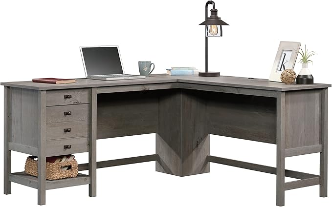 Sauder Cottage Road L-Desk, L: 65.12" x W: 58.66" x H: 29.76", Mystic Oak finish