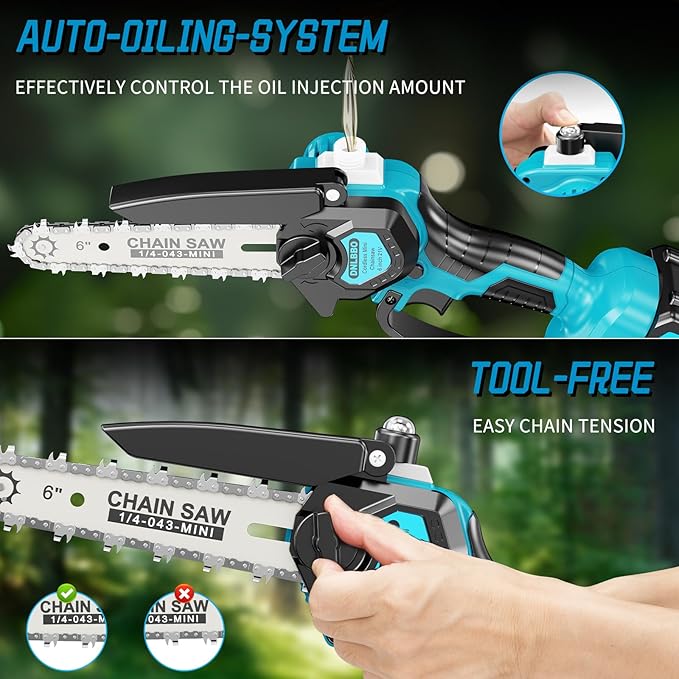 2-in-1 Cordless Pole Saw＆6 Inch Mini Chainsaw,16 FT Max Reach Pole Saw Battery Powered,Adjustable 180° Cutting Angle with 2 Battery,Pole Saws for Tree Trimming
